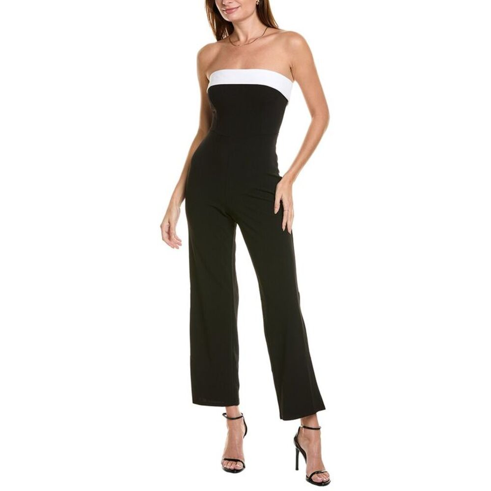 Bebe Black and White Strapless Jumpsuit
